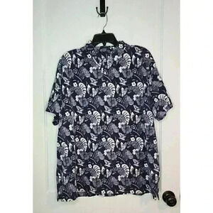 Size XXL Polo Ralph Lauren Navy Blue Tropical Floral Polo Shirt Monstera
